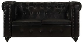 283760 vidaXL Canapea chesterfield cu 2 locuri, negru, piele naturală