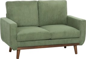 HOMCOM Canapea 2 locuri, 134 cm, catifea côtelată cu arcuri în buzunar, spătar gros, accent cu șipci din lemn, Grün | Aosom Romania
