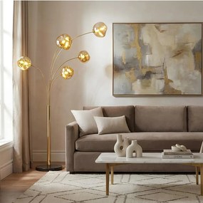 Lampa de podea moderna cu 5 globuri sticla aurie LIQUID DIAMOND