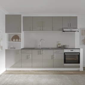 Set Bucatarie Karo V24, Gri Lucios/Alb, MDF, Blat Thermo 28 mm, L 280 cm