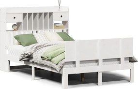 vidaXL Pat cu bibliotecă fără saltea, alb, 135x190 cm, lemn masiv pin