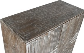 Dulap vintage din lemn de mango, alb, cu 2 uși, 2 rafturi și relief geometric, pe picioare, finisaj patinat, 134 x 85 x 38 cm, „Fougères”