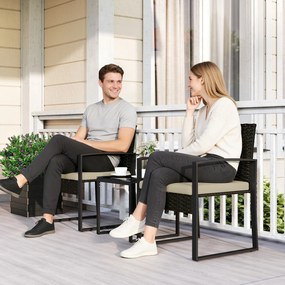 Outsunny Set de grădină din ratan PE pentru 2 persoane, masă de grădină cu 2 scaune, blat din sticlă securizată, maro | Aosom Romania