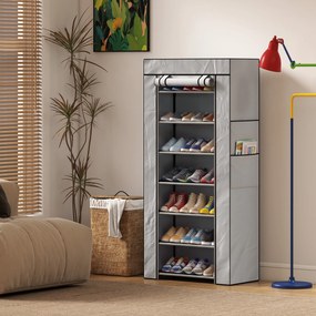 HOMCOM Pantofar cu 7 rafturi din oțel, cu husă din material nețesut, 60 x 30 x 126 cm, gri | Aosom Romania