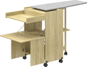 HOMCOM Dulap Masă de Călcat Rabatabilă cu Roți și Suport pentru Fier de Călcat, Dulap Multifuncțional cu Rafturi, Compartiment Deschis, pentru Spălătorie, Baie, 154x55x87 cm, Lemn Natural | Aosom Romania