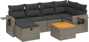 vidaXL Set canapele de grădină, 7 piese, cu perne, gri, poliratan