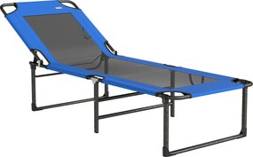 Outsunny Șezlong Pliabil, Spătar Reglabil pe 4 Poziții, Mânere pentru Transport, Culoare Albastru | Aosom Romania