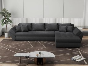 Colțar extensibil dumonde cu ladă de depozitare si sezut confortabil din spuma high-density, Loana XL Enjoy Grafit II 335x185 cm