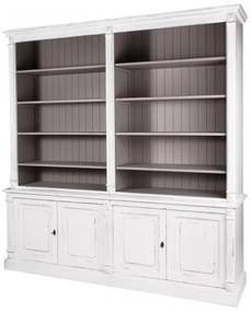 Biblioteca, alb, din lemn masiv de pin, L 220cm, aspect vintage, Classic