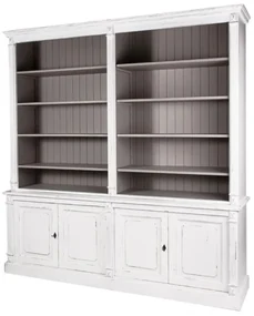 Biblioteca, alb, din lemn masiv de pin, L 220cm, aspect vintage, Classic