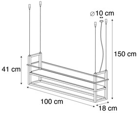 Lampă suspendată inteligentă neagră cu lemn și raft 4 lumini cu Wi-Fi A60 - Cage Rack