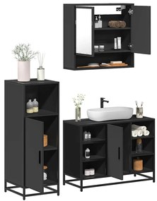 vidaXL Set mobilier de baie, 3 piese, negru, lemn compozit