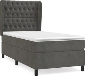 vidaXL Pat box spring cu saltea, gri închis, 100x200 cm, catifea