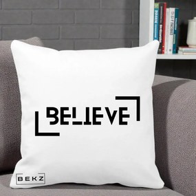Perna Decorativa Believe Minimalist, 40x40 cm, Alba Mata, Husa Detasabila, Perna Inclusa, BEKZ®