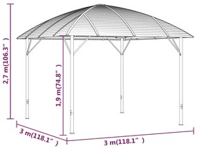 Pavilion cu acoperis arcuit, antracit, 3x3 m 3 x 3 m, Fara perete lateral