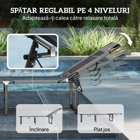 Outsunny Șezlong de Exterior Reglabil 4 Poziții, Scaun Pliabil cu Mâner, Gri. | Aosom Romania