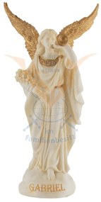 Mini statueta Arhanghelul Gabriel, finisaj alb marmura si auriu, 10 cm
