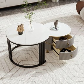 Măsuță de cafea 2-în-1 Rotundă din MDF, Gri | Aosom Romania
