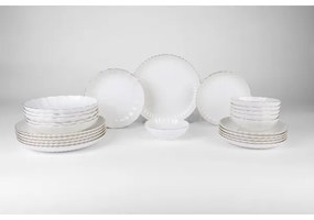 Set de masă 24 piese, porțelan, alb/auriu