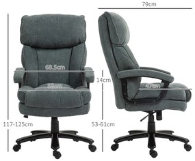 HOMCOM Scaun de Birou cu Spătar Înalt și Înălțime Reglabilă, 68,5x79x117-125 cm, Gri | Aosom Romania