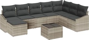 vidaXL Set de canapea cu pernă 9 pcs Gri deschis poliratan