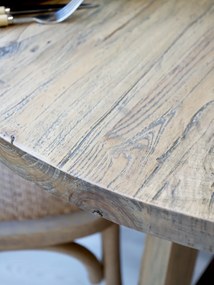 Masă dining rotundă din lemn reciclat, natur, 4–5 locuri, cu patru picioare legate în cruce, 76 x 120 cm, „Lourmarin”