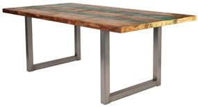 Masa dreptunghiulara cu blat din lemn de tec reciclat Tables &amp; Benches 200 x 100 x 76,5 cm multicolor/argintiu