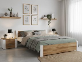 Pat dublu IKAROS 140 x 200 cm, stejar artisan/alb Saltele: Cu saltele Coco Maxi 20 cm, Somiera pat: Cu lamele drepte