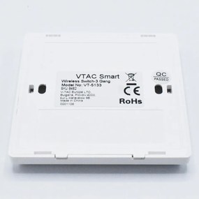 Intrerupator triplu Wireless Smart, 10A, protectie IP54, alb, V-TAC