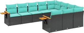 vidaXL Set canapele de grădină cu perne, 10 piese, negru, poliratan