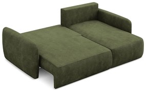 Colțar verde extensibil/cu spațiu de depozitare cu tapițerie din chenille (cu colț pe partea dreaptă/cu șezlong) Lilo – Makamii