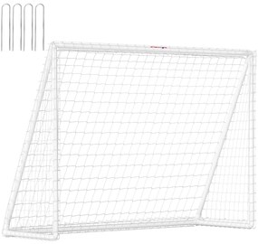 SPORTNOW Poartă de fotbal cu plasă stâlpi din PVC și țăruși pentru sol instalare rapidă 2,4 x 1,8 m alb | Aosom Romania