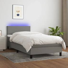 3132958 vidaXL Pat cu arcuri, saltea și LED, gri închis, 90x190 cm, textil
