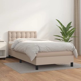 3141100 vidaXL Pat box spring cu saltea, cappuccino, 90x190 cm piele ecologică