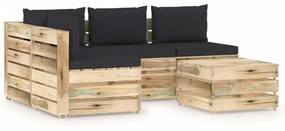 Set mobilier de gradina cu perne, 5 piese, lemn verde tratat negru si maro, 5
