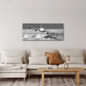 Tablou - Avion în nori, alb și negru (120x50 cm)