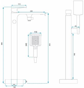 Baterie monocomanda pentru cada freestanding auriu Rea Clark