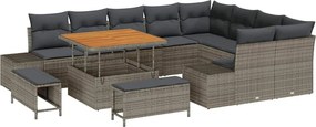 vidaXL Set de canapele pentru grădină cu pernă 12 pcs Gri Rattan poli