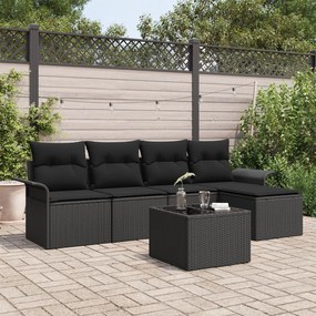 vidaXL Set de Canapea pentru Grădină din 6 Piese cu Perne Ratan Negru