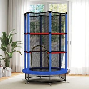 HOMCOM Saltea Elastică pentru Copii 3-6 Ani cu Plasă de Protecție, 6 Stâlpi și 3 Intrări, Ø140x190 cm, Albastru | Aosom Romania