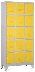 Dulap metalic - 15 cutii, 90 x 40 x 196,5 cm, picioare reglabile, încuietoare cilindrică, galben - ral 1023