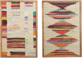 Set 2 tablouri decorative din bumbac chindi țesut manual în ramă din lemn de acacia, 60×90 cm, „Chindi"