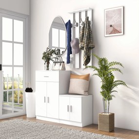 HOMCOM Mobilier de Hol cu Cuier din Lemn, Spațiu de Depozitare și Design Elegant, 100x32x187cm, Alb | Aosom Romania