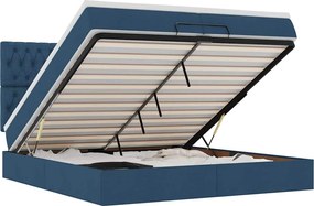 vidaXL Cadru de pat otoman cu saltele, țesătură albastră 200x200cm
