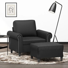 3201200 vidaXL Fotoliu canapea cu taburet, negru, 60 cm, piele ecologică