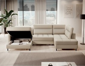 Colțar bej extensibil/cu spațiu de depozitare cu tapițerie din catifea (cu colț pe partea dreaptă/în formă de "U") Berrto – ELTAP