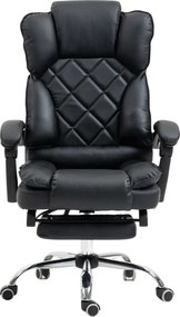 Scaun directorial, cu Masaj și Încălzire, suport picioare, funcție sezlong, piele ecologică, Negru