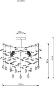 Plafoniera metal argintiu mat, cristale de sticla QUEENA
