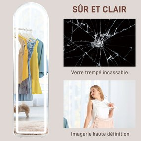 HOMCOM Oglindă completă în arc oglindă de corp cu LED 3 culori lumina reglabile funcție memorie 150 x 40 cm argintiu | Aosom Romania