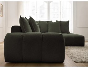 Colțar verde extensibil/cu spațiu de depozitare cu tapițerie din chenille (cu colț pe partea dreaptă/în formă de ”L”) Everest – Bobochic Paris